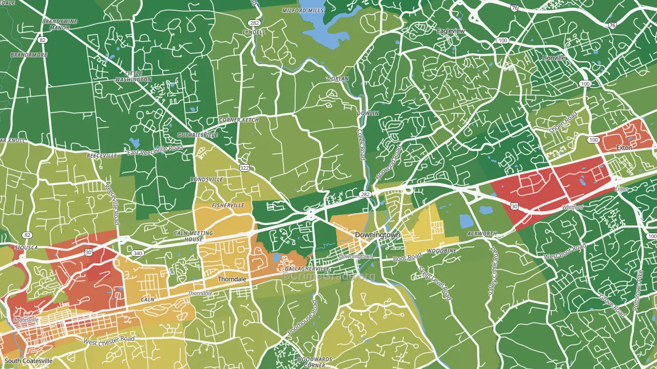 Downingtown, PA Map of Robbery Rates