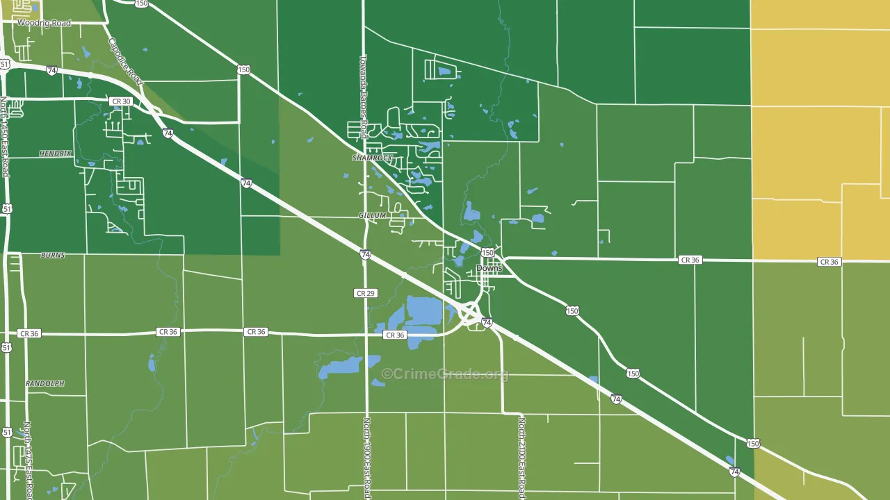 Downs, IL Map of Robbery Rates