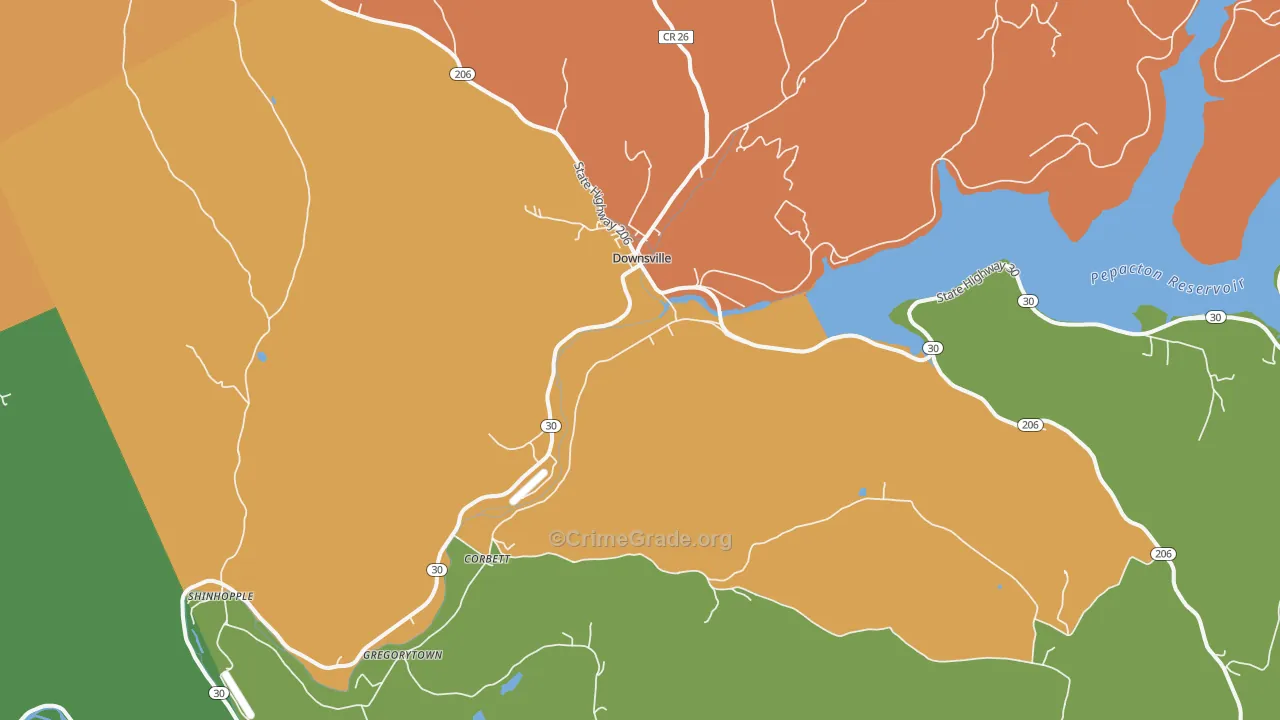 Downsville, NY Map of Robbery Rates
