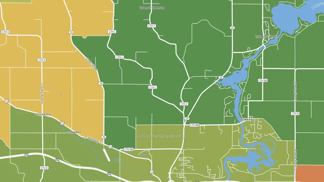 Downsville, WI Map of Robbery Rates