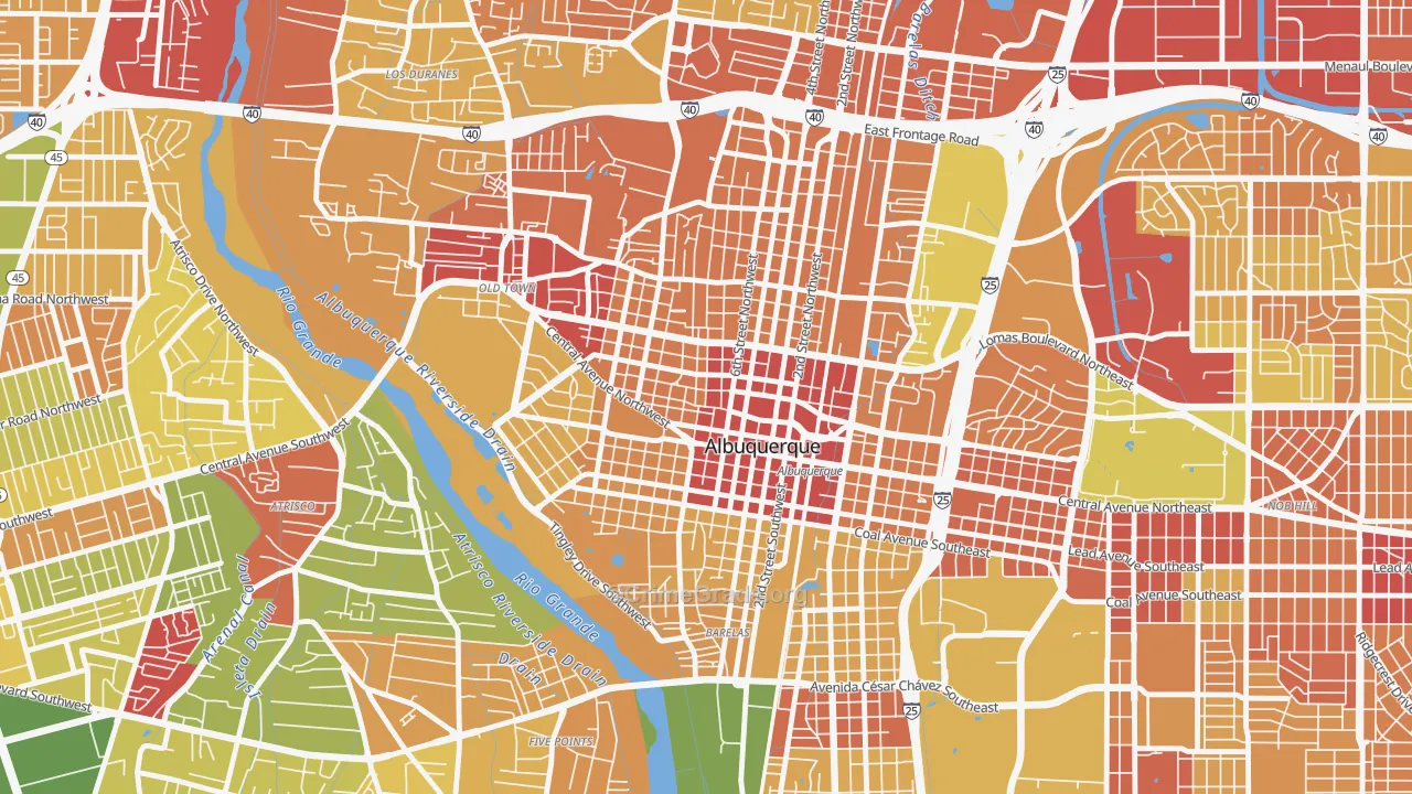 Downtown, Albuquerque, NM Map of Robbery Rates