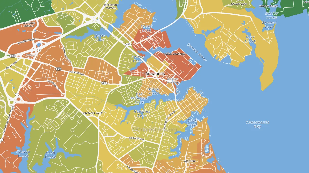 Downtown Annapolis, Annapolis, MD Map of Robbery Rates