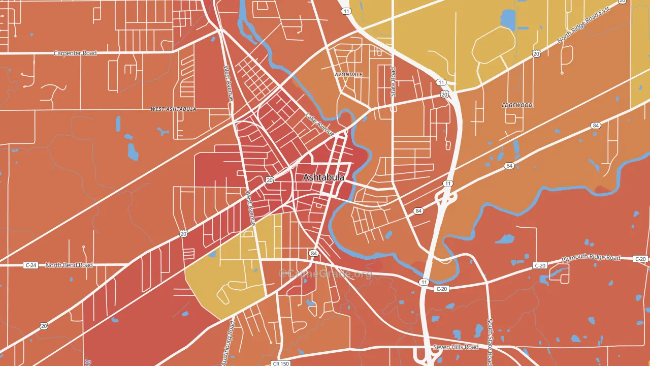 Downtown Ashtabula, Ashtabula, OH Map of Robbery Rates