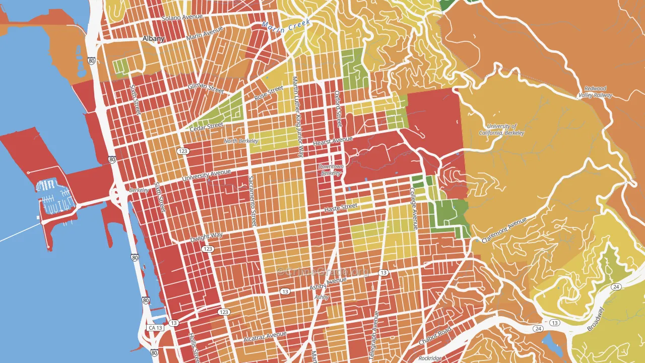 Downtown Berkeley, Berkeley, CA Map of Robbery Rates