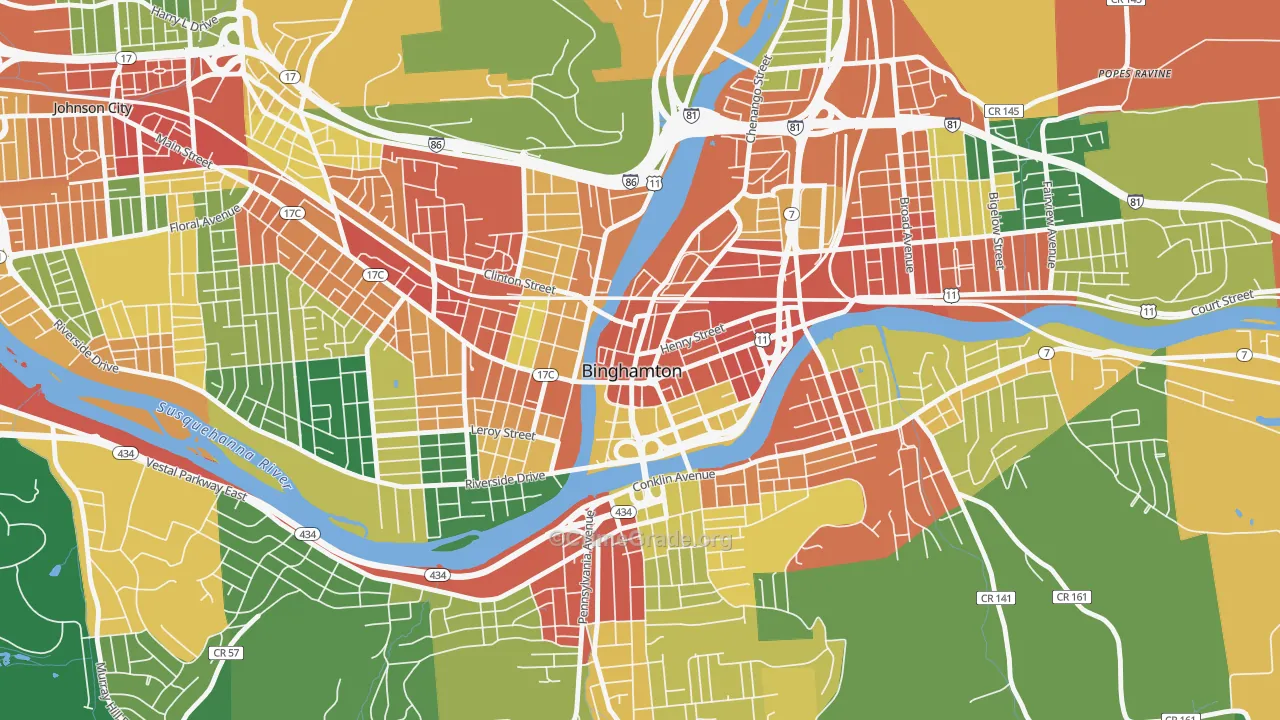Downtown Binghamton, Binghamton, NY Map of Robbery Rates