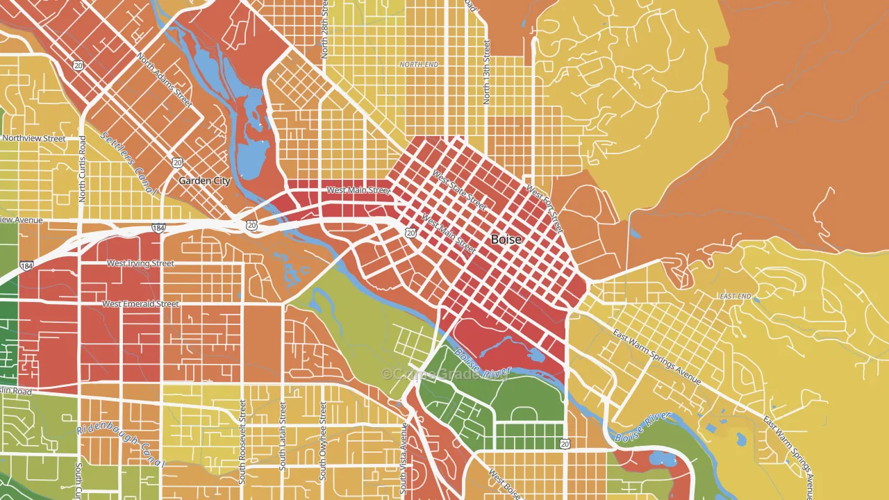 Downtown, Boise, ID Map of Robbery Rates