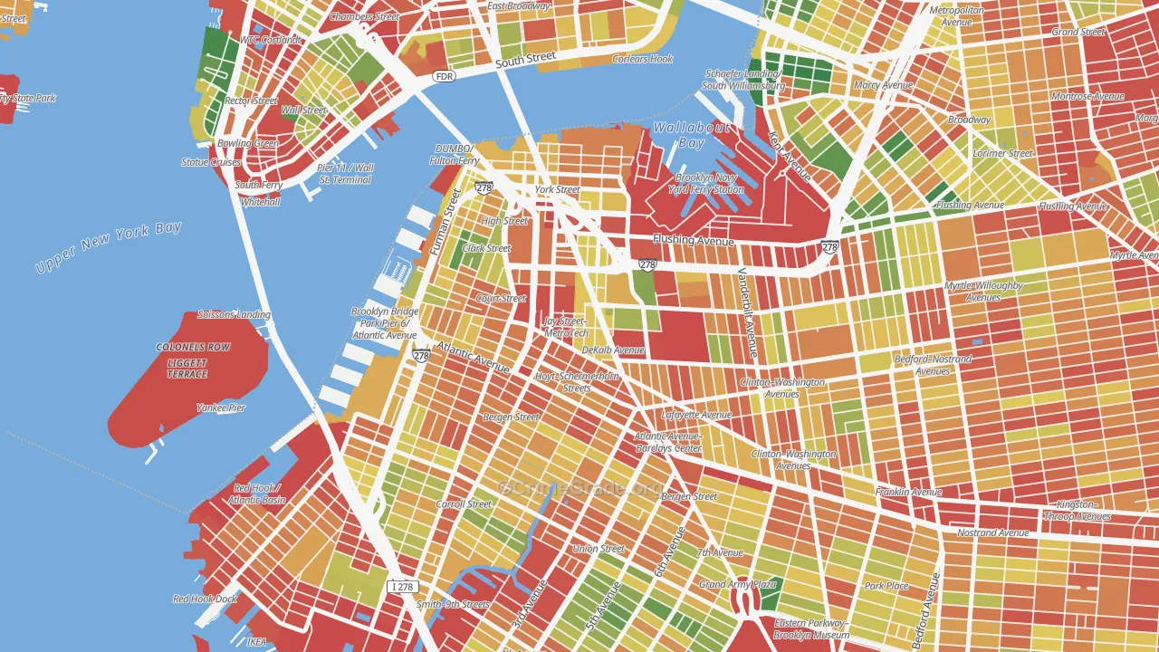 Downtown Brooklyn, Brooklyn, NY Map of Robbery Rates