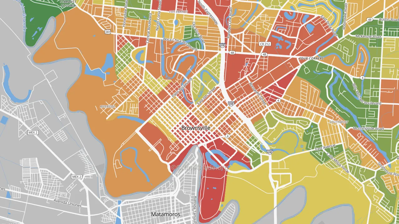 Downtown Brownsville, Brownsville, TX Map of Robbery Rates