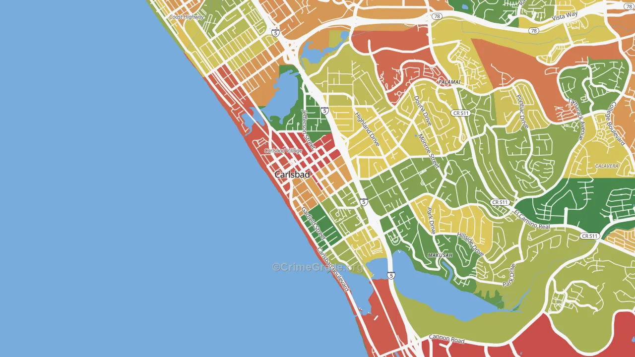 Downtown Carlsbad, Carlsbad, CA Map of Robbery Rates