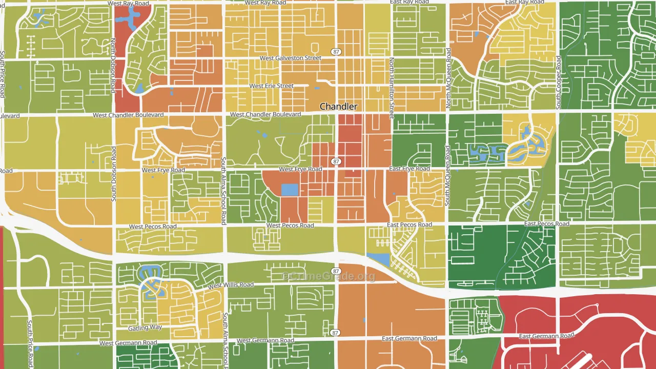Downtown Chandler, Chandler, AZ Map of Robbery Rates