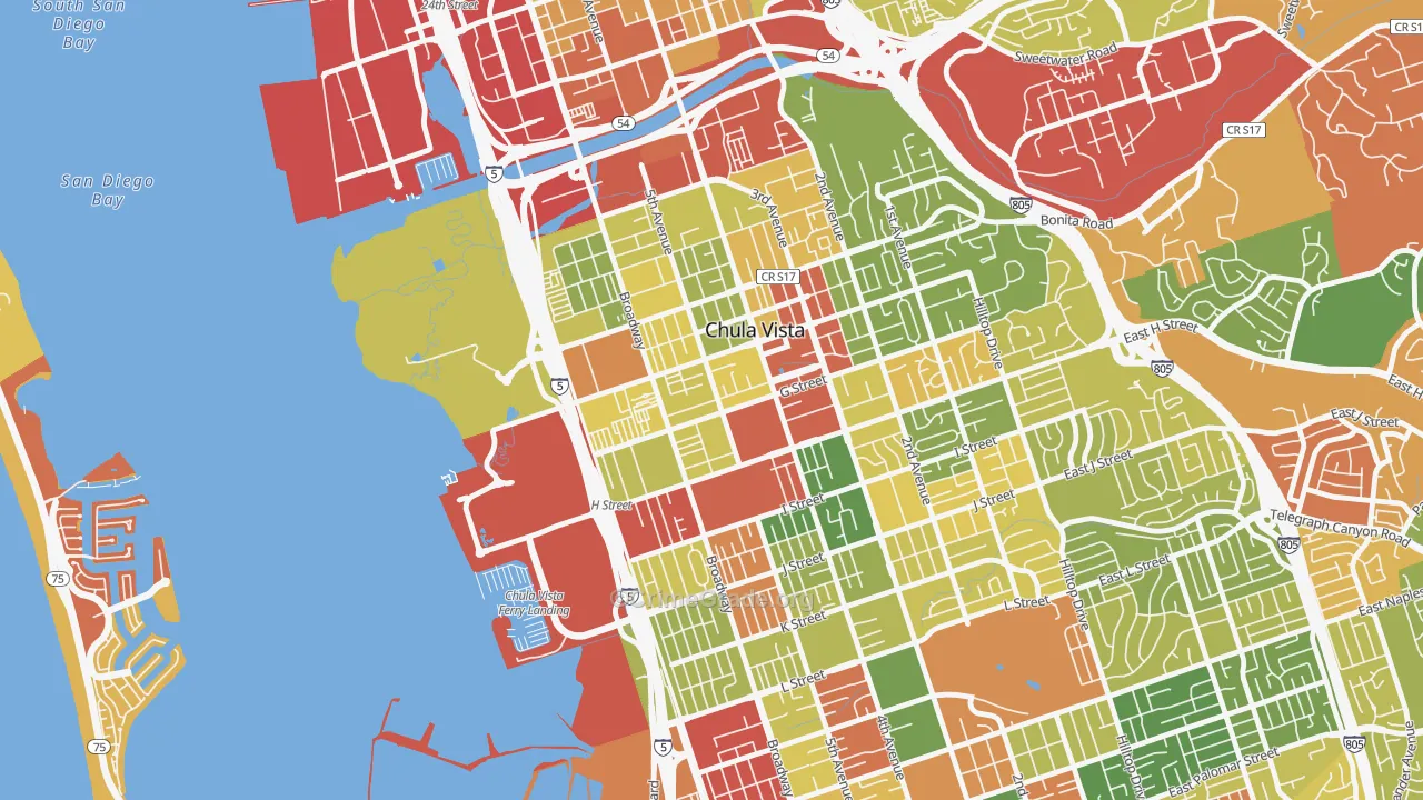 Downtown Chula Vista, Chula Vista, CA Map of Robbery Rates