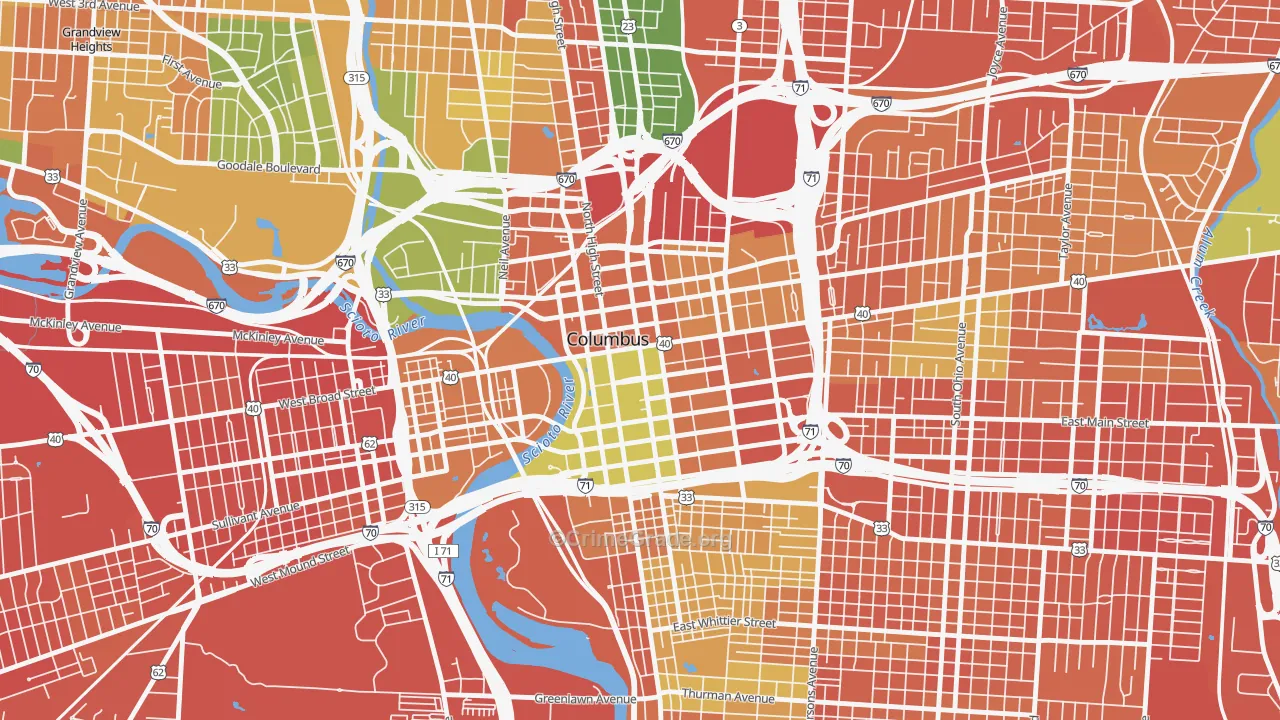 Downtown Columbus, Columbus, OH Map of Robbery Rates