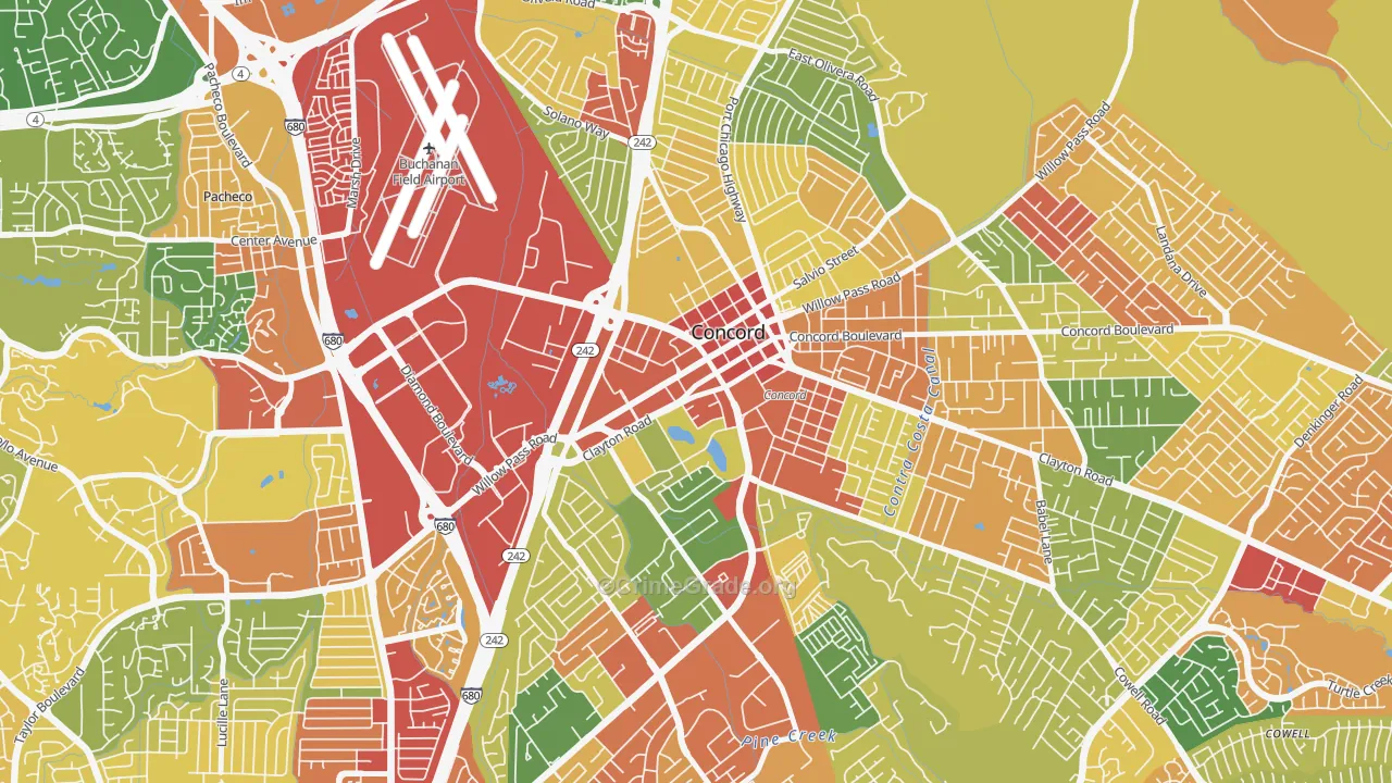 Downtown Concord, Concord, CA Map of Robbery Rates