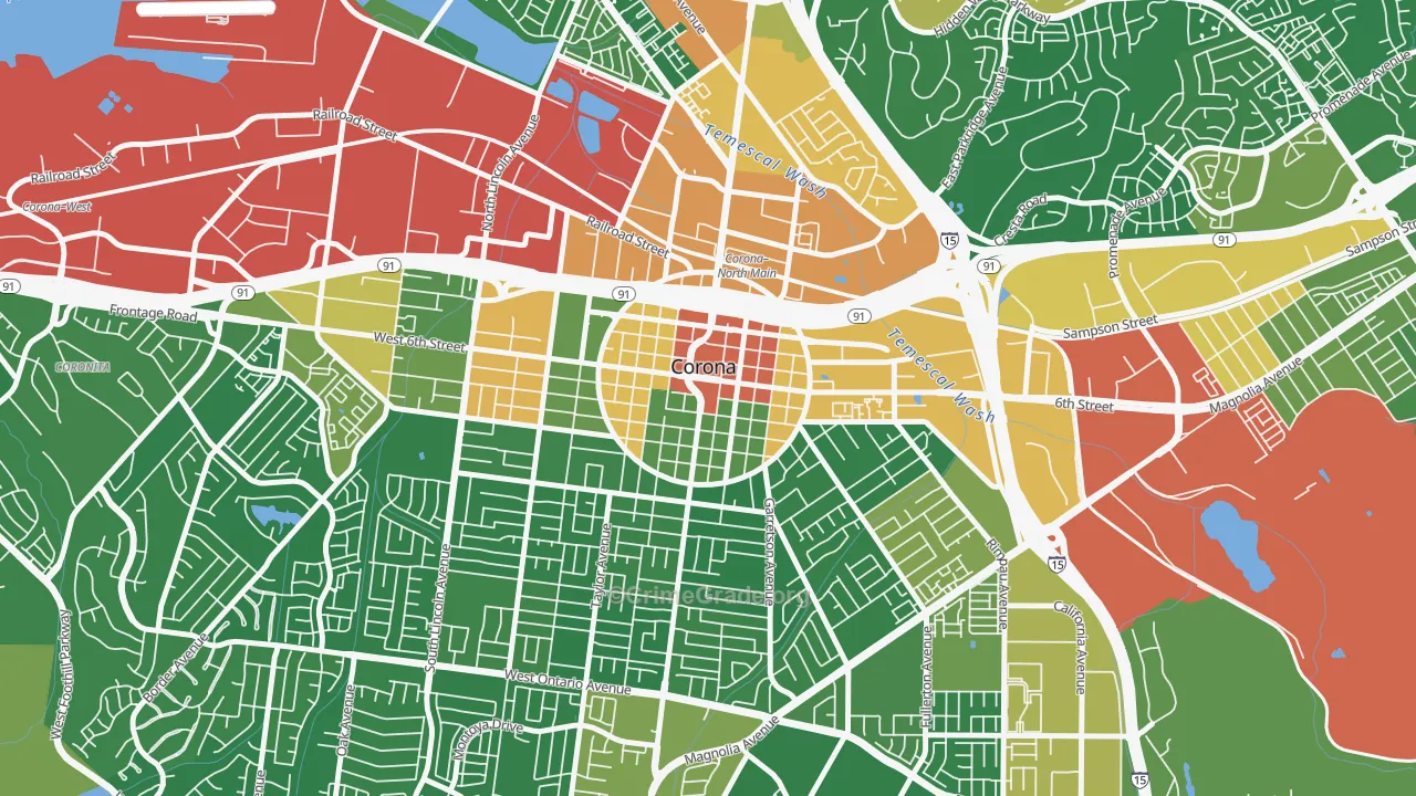 Downtown Corona, Corona, CA Map of Robbery Rates
