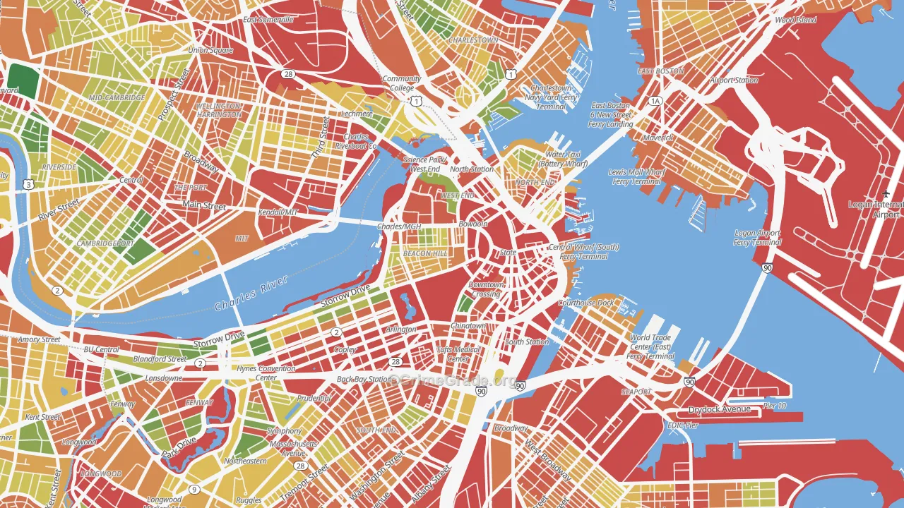 Downtown Crossing, Boston, MA Map of Robbery Rates