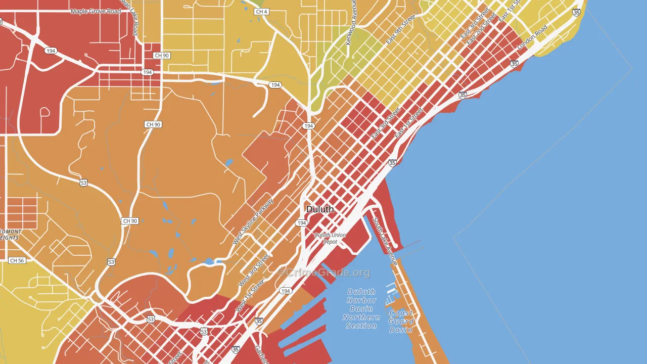 Downtown Duluth, Duluth, MN Map of Robbery Rates