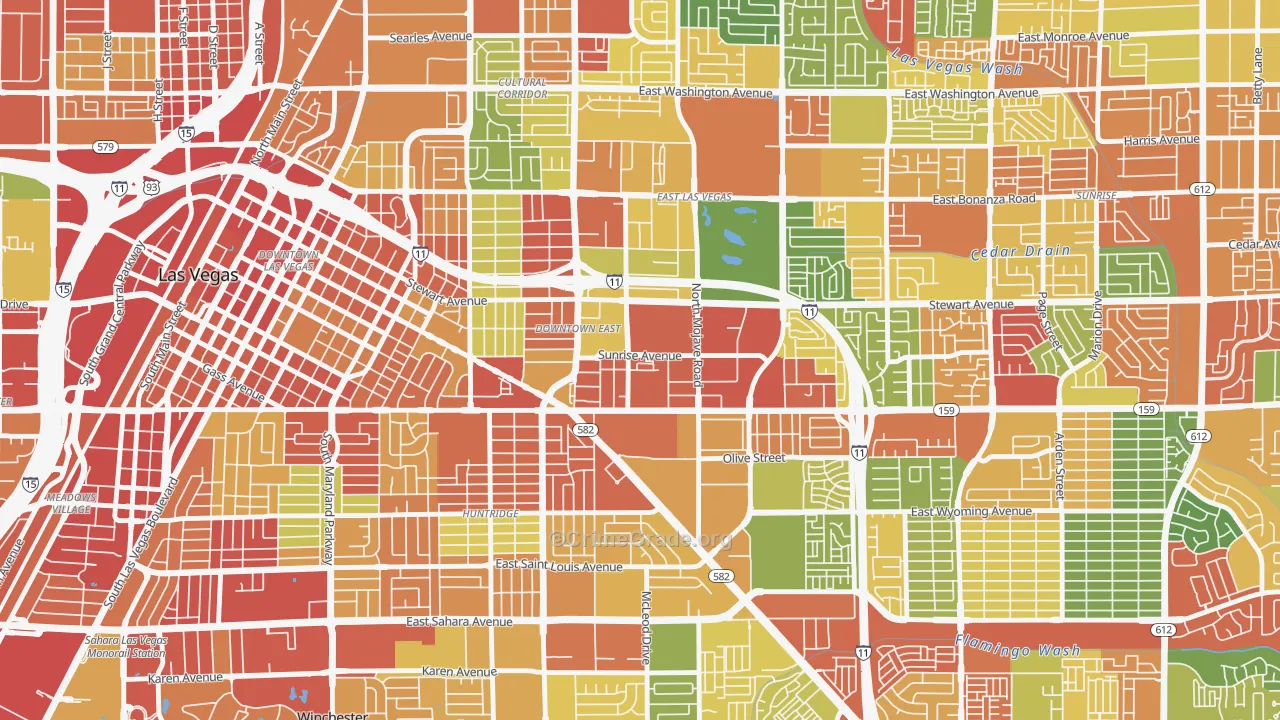 Downtown East, Las Vegas, NV Map of Robbery Rates