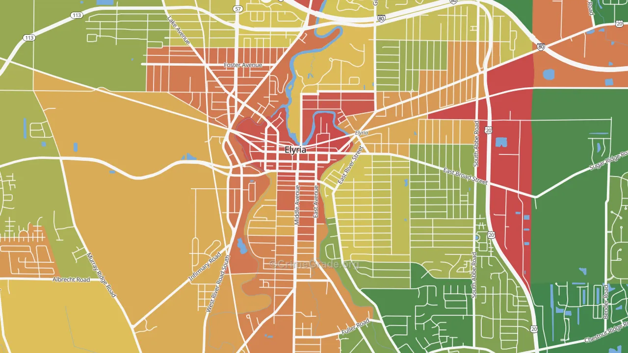 Downtown Elyria, Elyria, OH Map of Robbery Rates