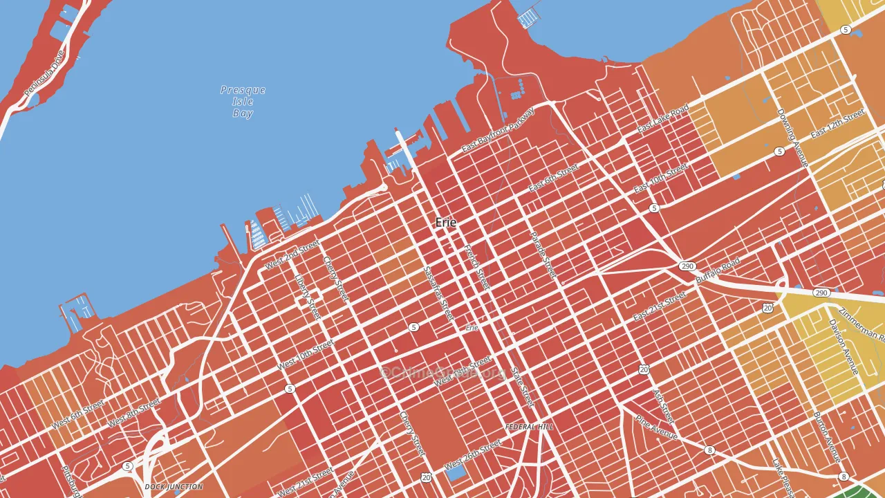 Downtown Erie, Erie, PA Map of Robbery Rates
