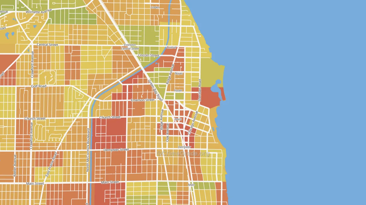 Downtown, Evanston, IL Map of Robbery Rates