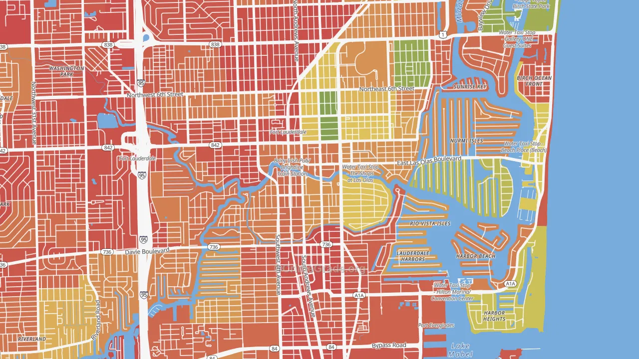 Downtown Fort Lauderdale, Fort Lauderdale, FL Map of Robbery Rates