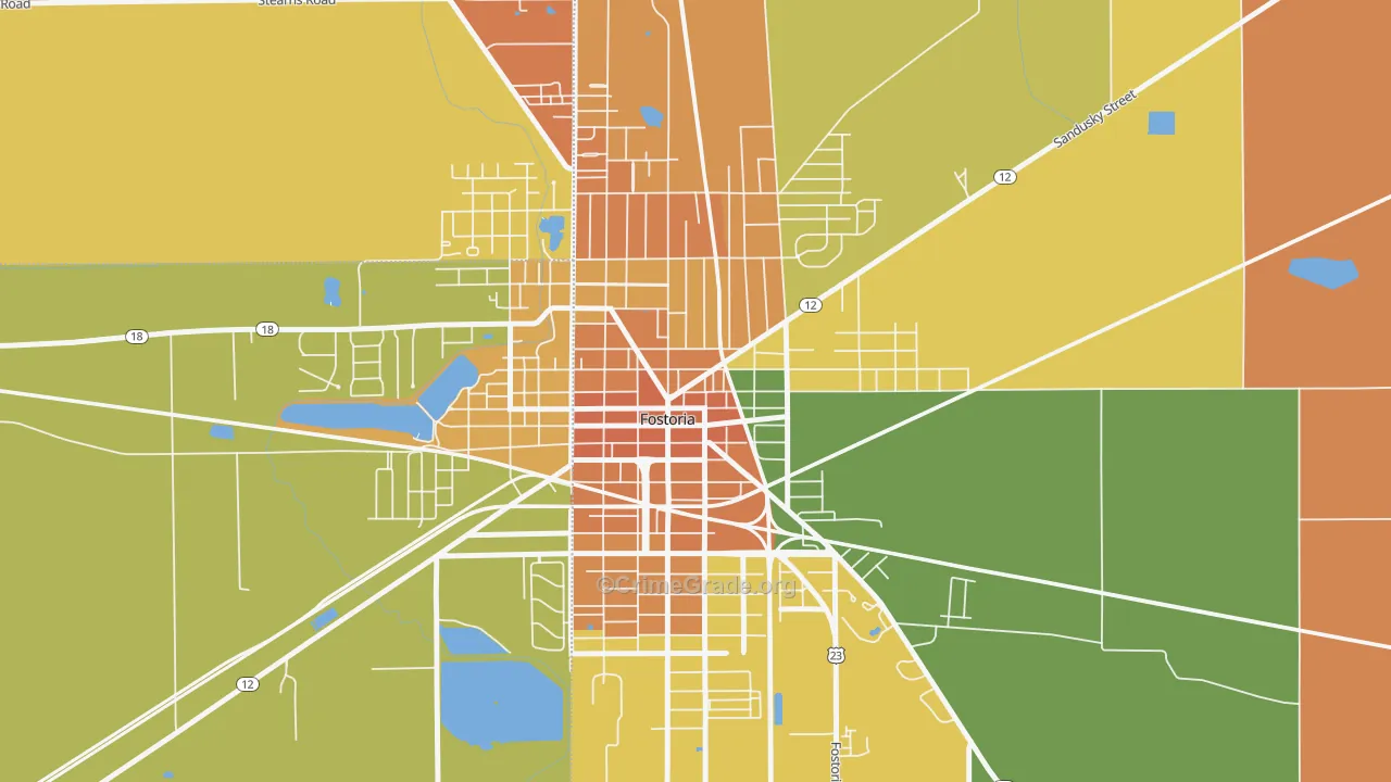 Downtown Fostoria, Fostoria, OH Map of Robbery Rates