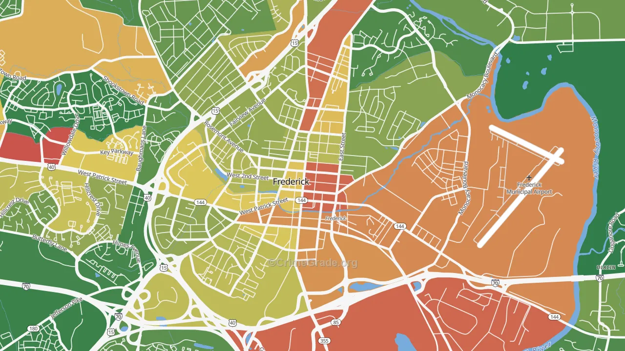 Downtown Frederick, Frederick, MD Map of Robbery Rates