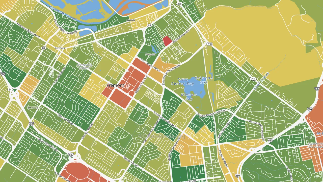 Downtown Fremont, Fremont, CA Map of Robbery Rates