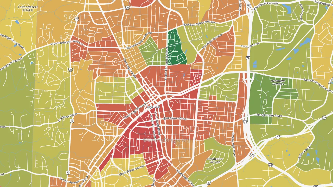 Downtown High Point, High Point, NC Map of Robbery Rates