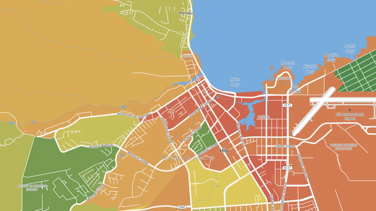 Downtown Hilo, Hilo, HI Map of Robbery Rates