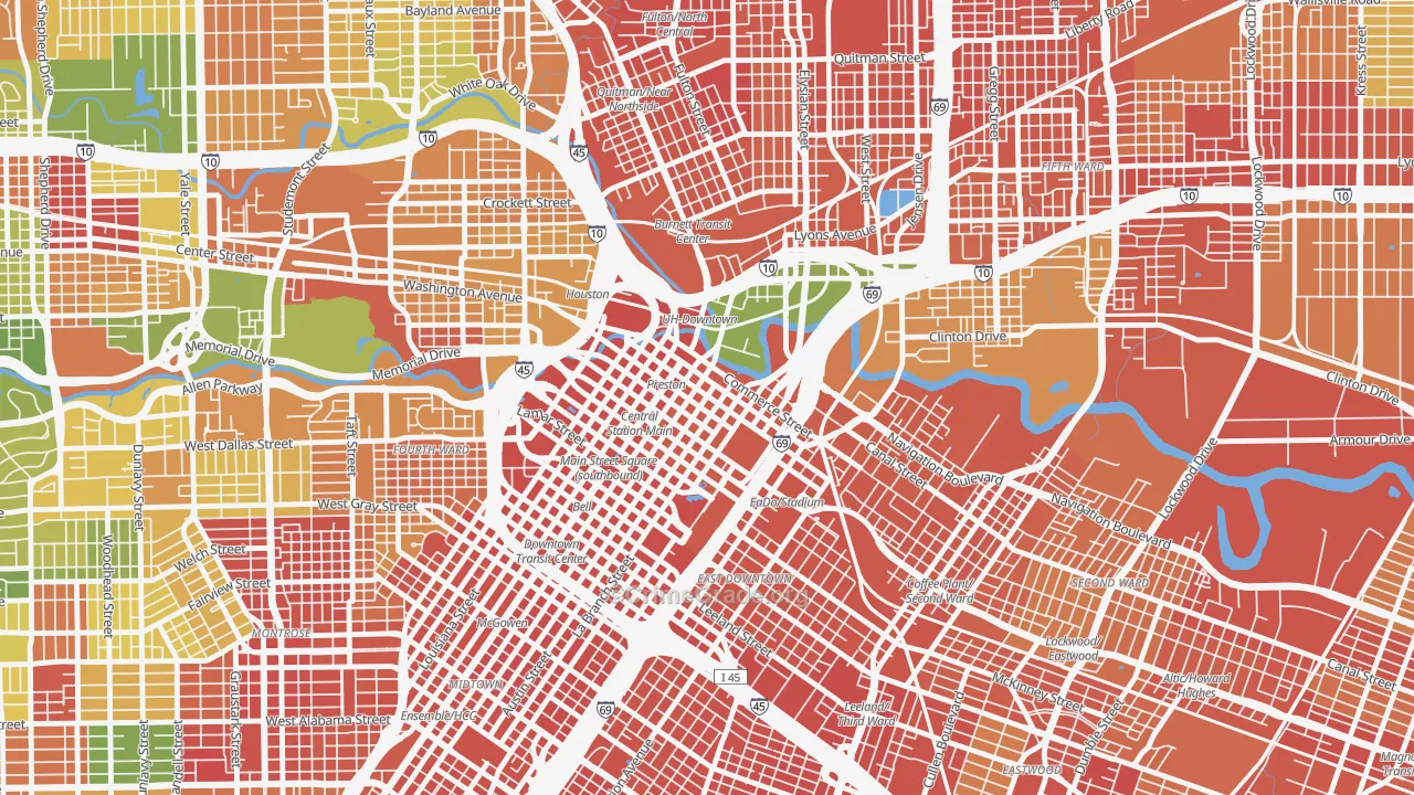 Downtown Houston, Houston, TX Map of Robbery Rates