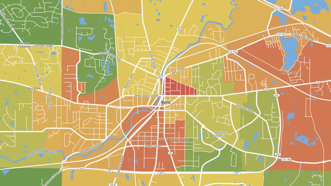 Downtown Kent, Kent, OH Map of Robbery Rates