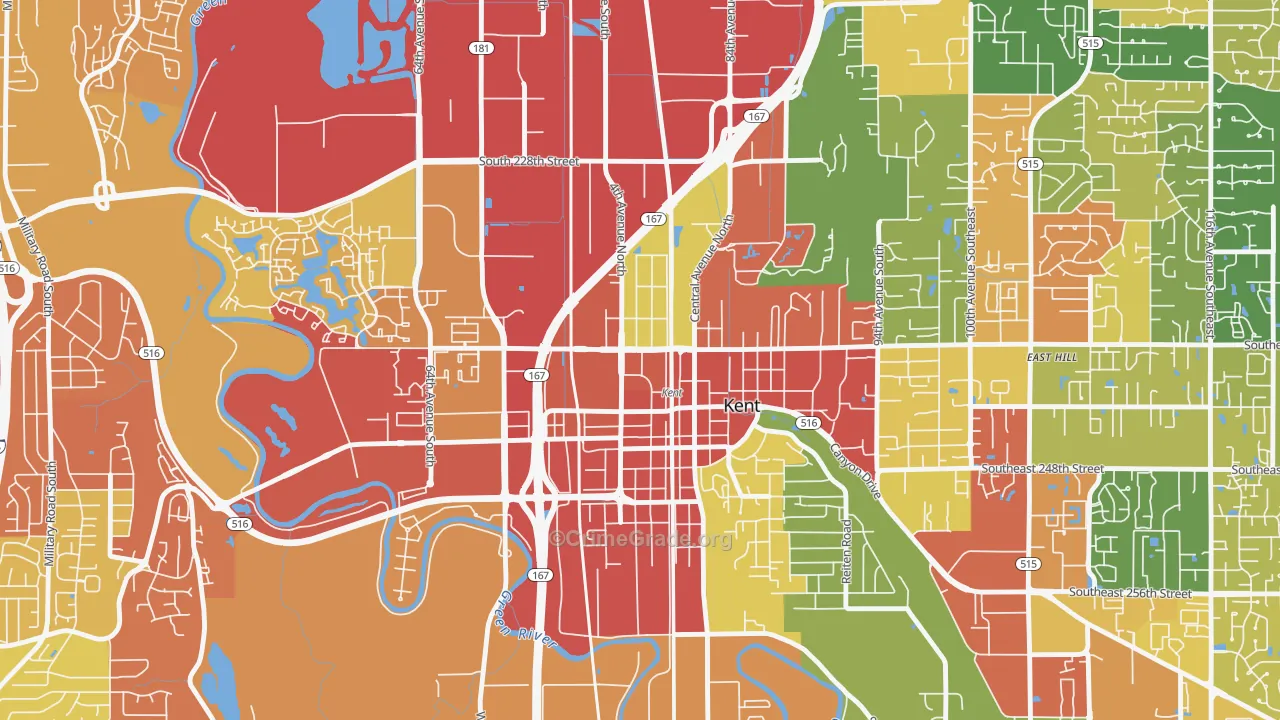 Downtown, Kent, WA Map of Robbery Rates