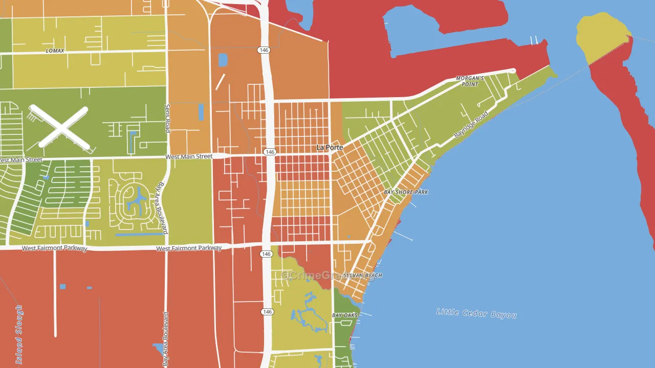 Downtown La Porte, La Porte, TX Map of Robbery Rates