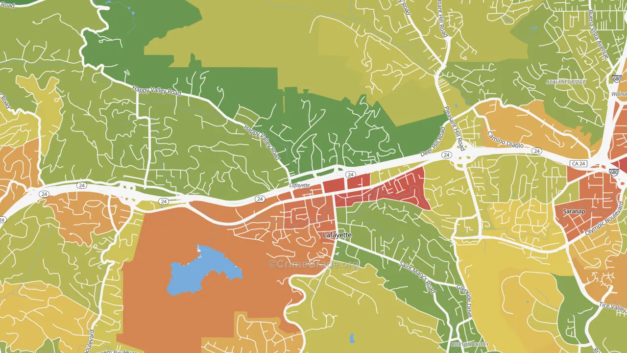 Downtown Lafayette, Lafayette, CA Map of Robbery Rates
