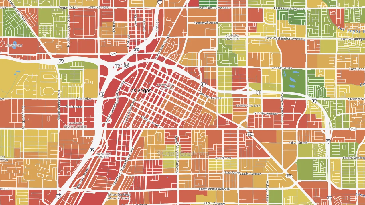 Downtown, Las Vegas, NV Map of Robbery Rates