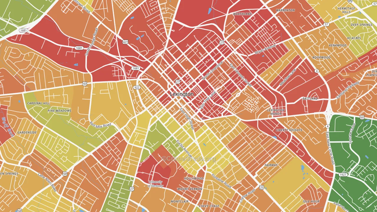 Downtown Lexington, Lexington, KY Map of Robbery Rates