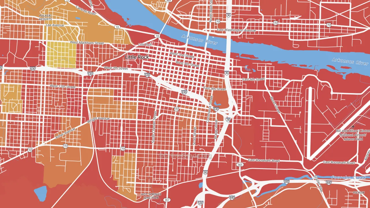 Downtown Little Rock, Little Rock, AR Map of Robbery Rates