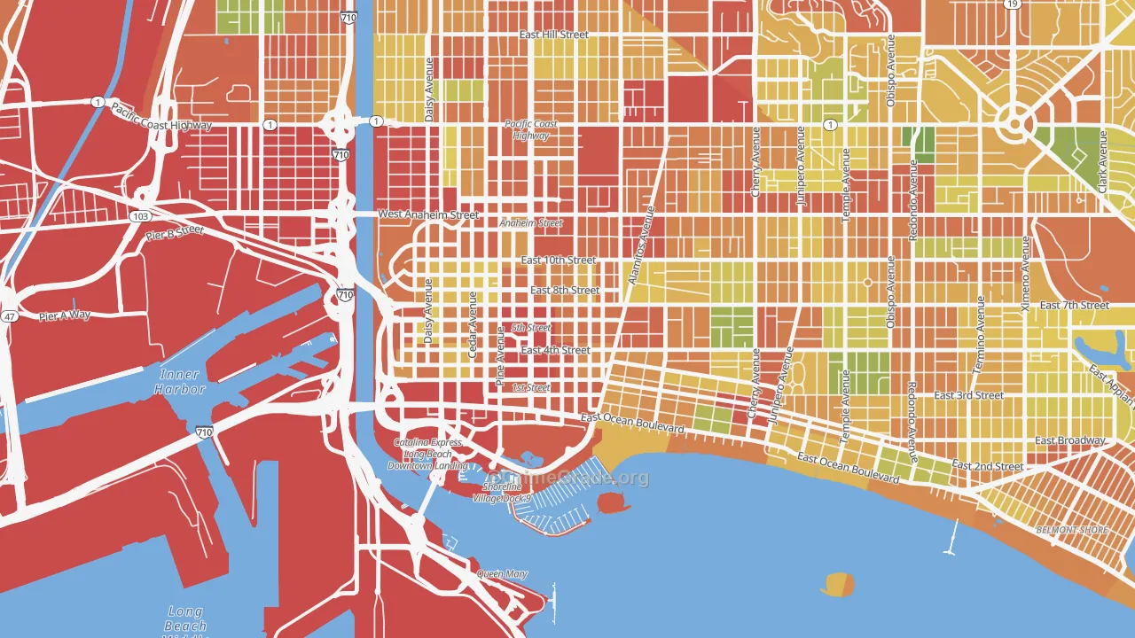 Downtown Long Beach, Long Beach, CA Map of Robbery Rates