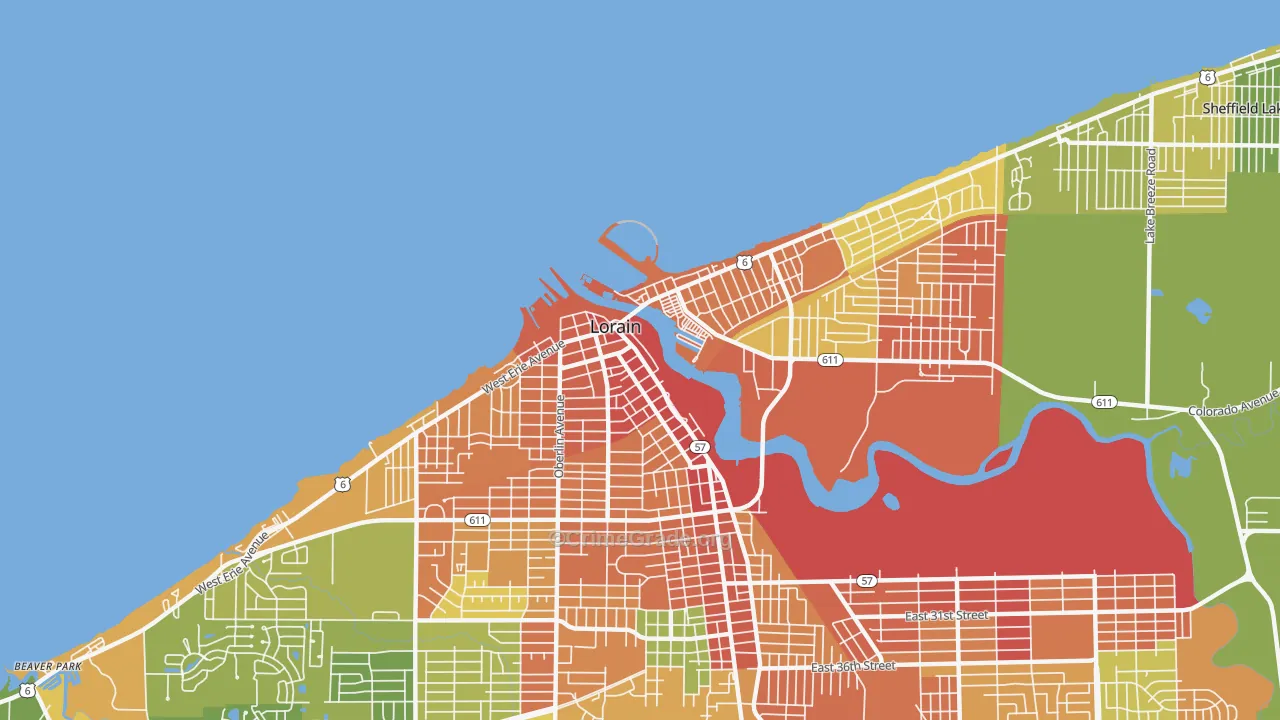 Downtown Lorain, Lorain, OH Map of Robbery Rates