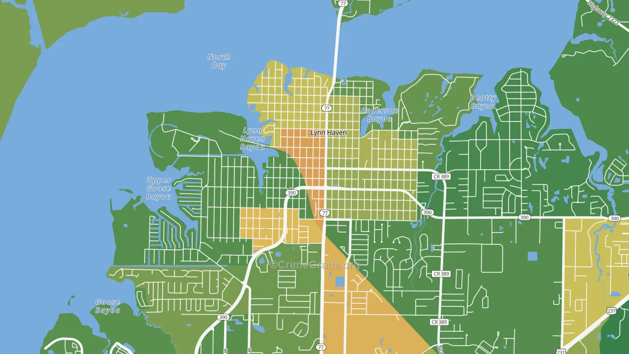 Downtown Lynn Haven, Lynn Haven, FL Map of Robbery Rates