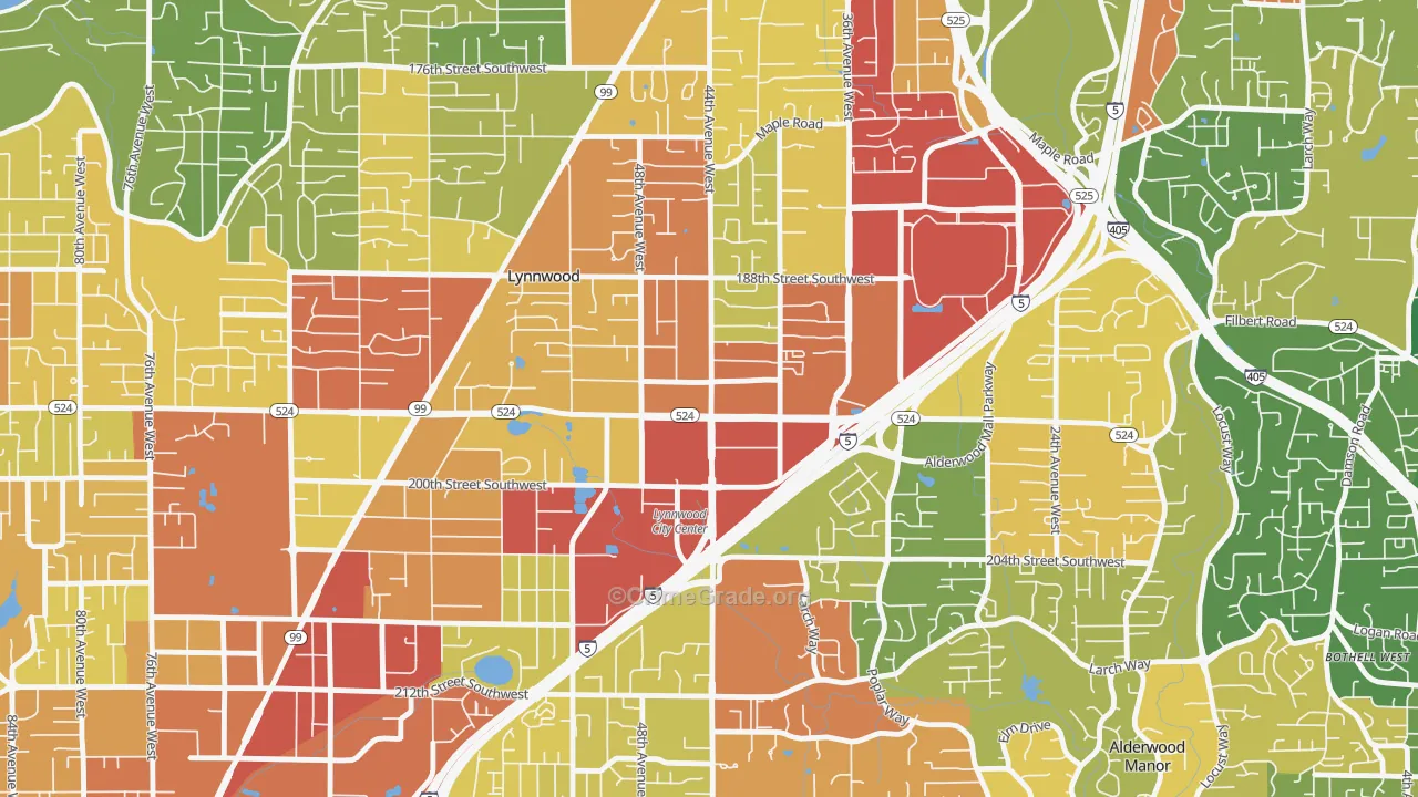 Downtown Lynnwood, Lynnwood, WA Map of Robbery Rates