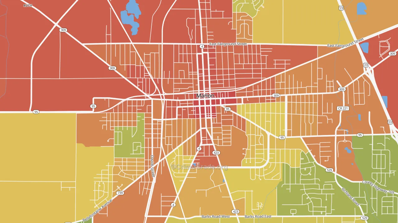 Downtown Marion, Marion, OH Map of Robbery Rates