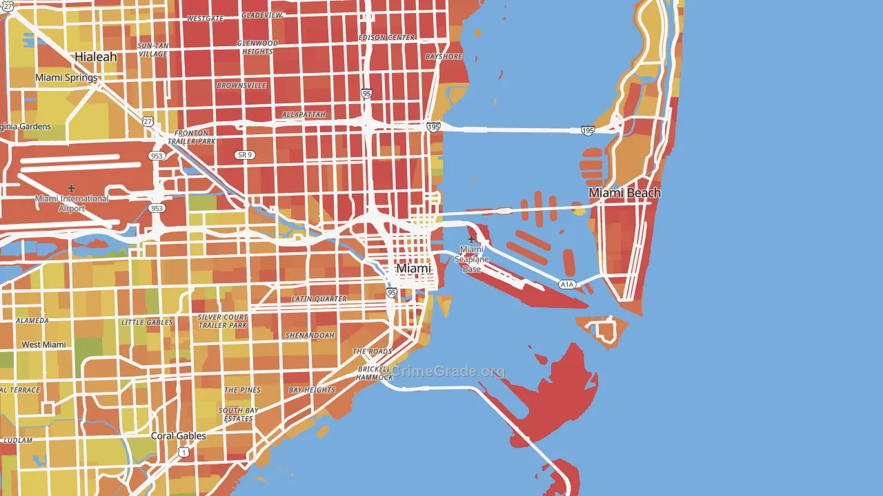 Downtown Miami, Miami, FL Map of Robbery Rates