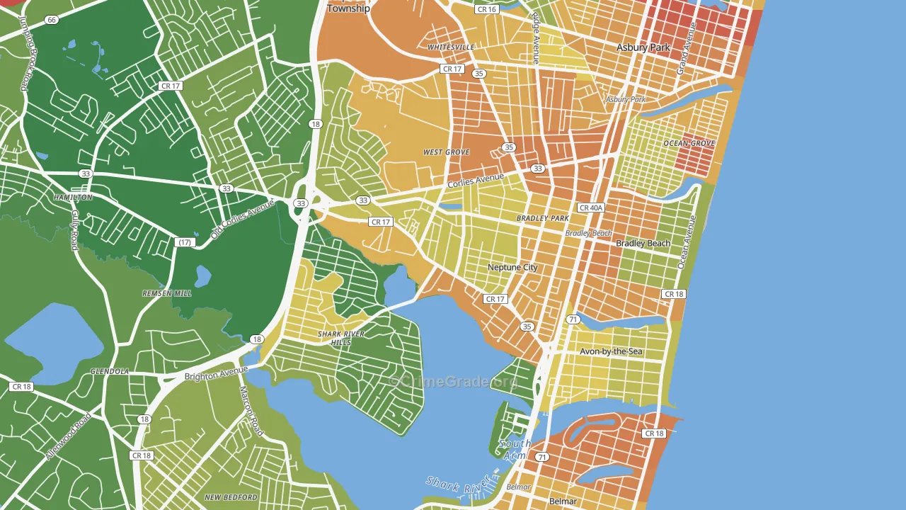 Downtown Neptune City, Neptune City, NJ Map of Robbery Rates