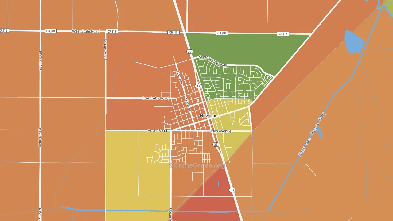Downtown Newman, Newman, CA Map of Robbery Rates