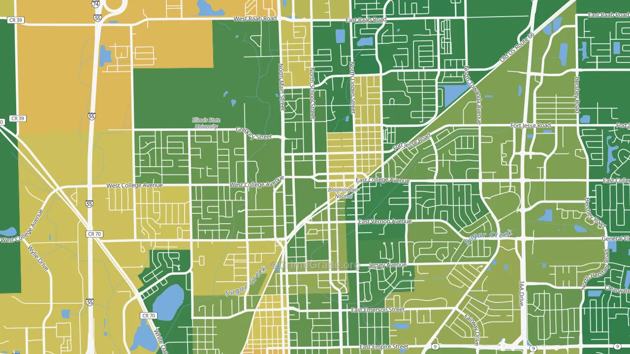 Downtown Normal, Normal, IL Map of Robbery Rates