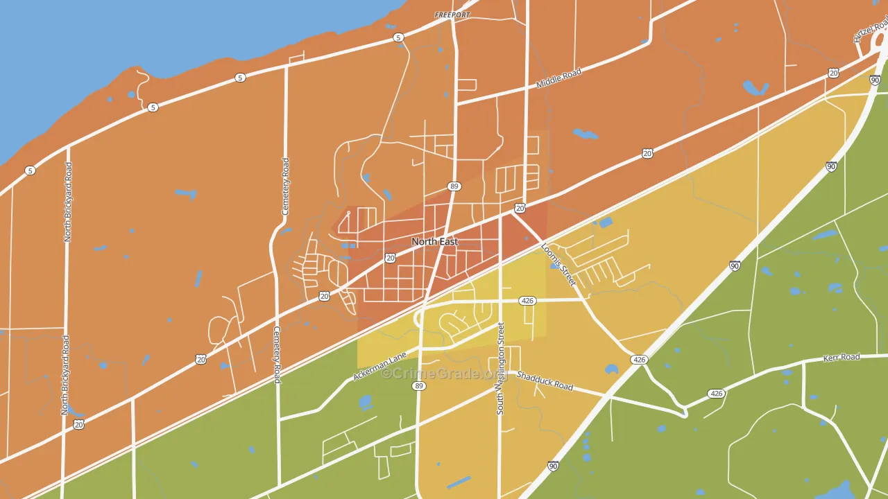 Downtown North East, North East, PA Map of Robbery Rates