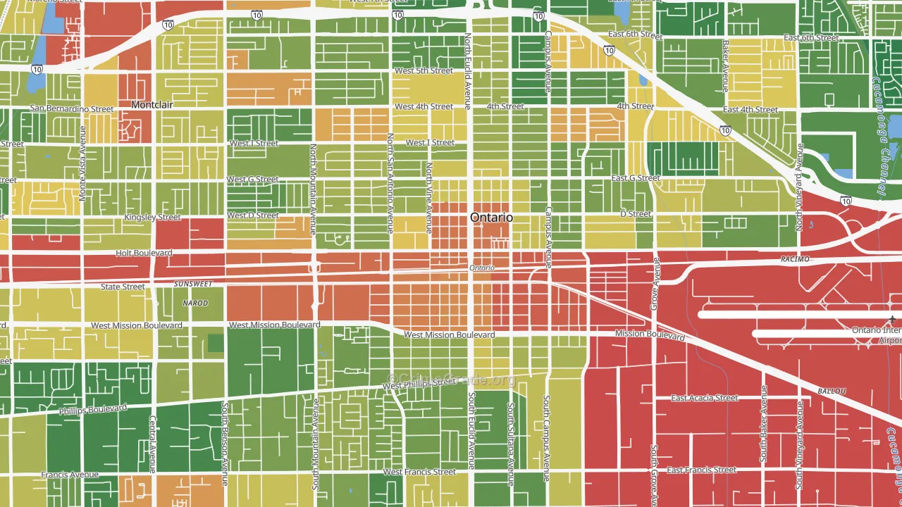 Downtown Ontario, Ontario, CA Map of Robbery Rates