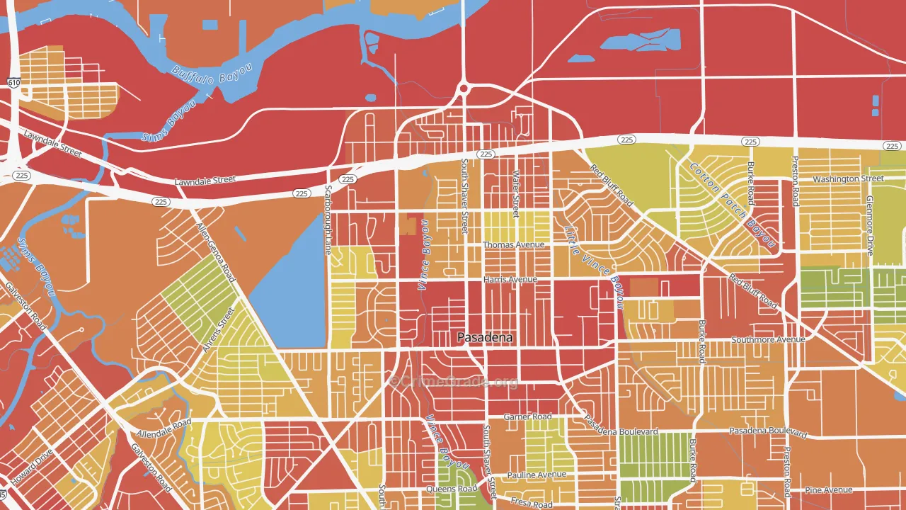 Downtown Pasadena, Pasadena, TX Map of Robbery Rates